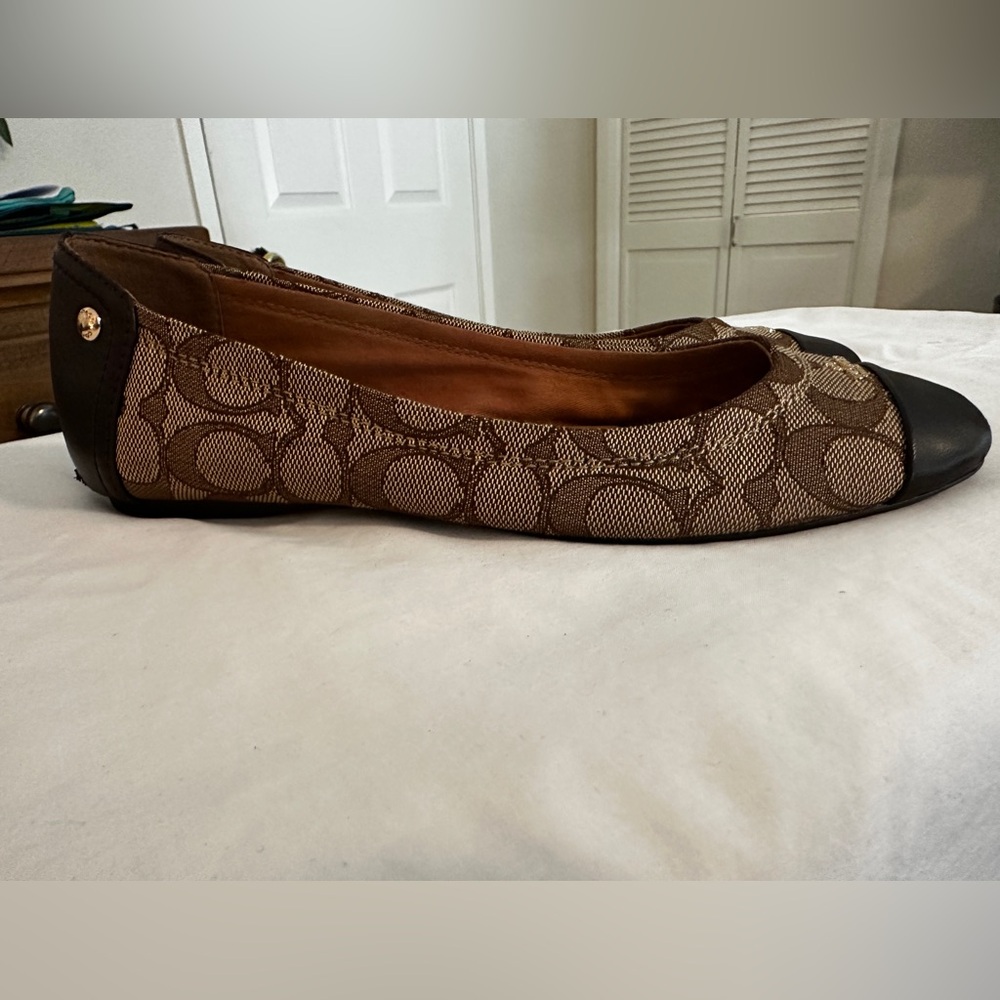 Coach Brown Signature Canvas and Dark Brown Toe Cap Flats - Picture 4 of 8